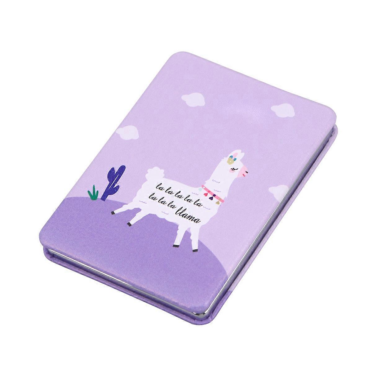 Pocket Mirror for Purse Alpaca Pattern 3 Portable Folding Square Design Metal Glass PU Leather 1Set