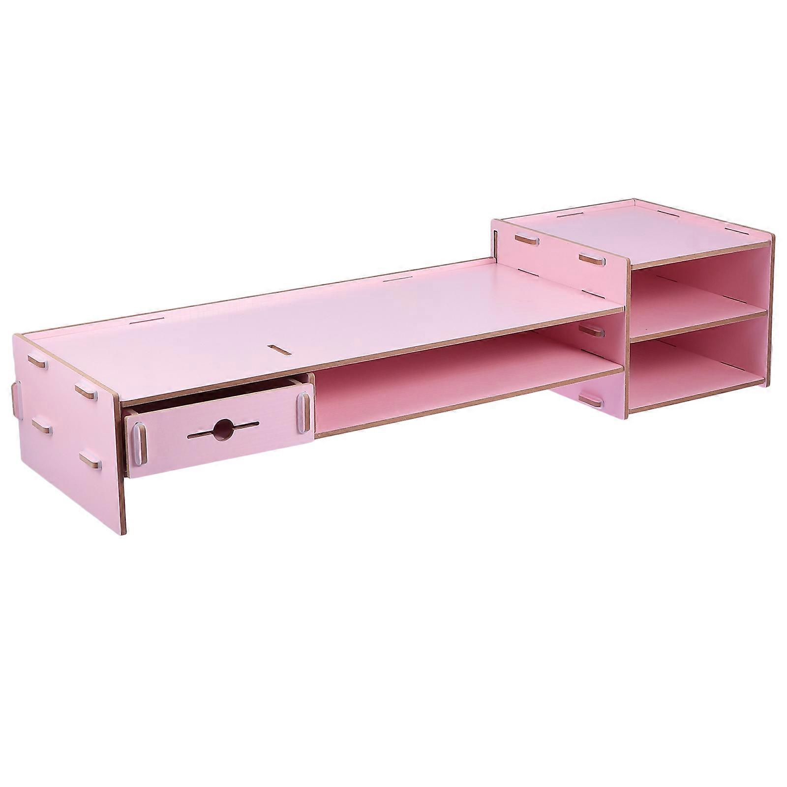 Monitor Stand Drawer Type Storage Rack Creative Desktop Organizer Pink 64X20X16CM Height Adjustment 1Set