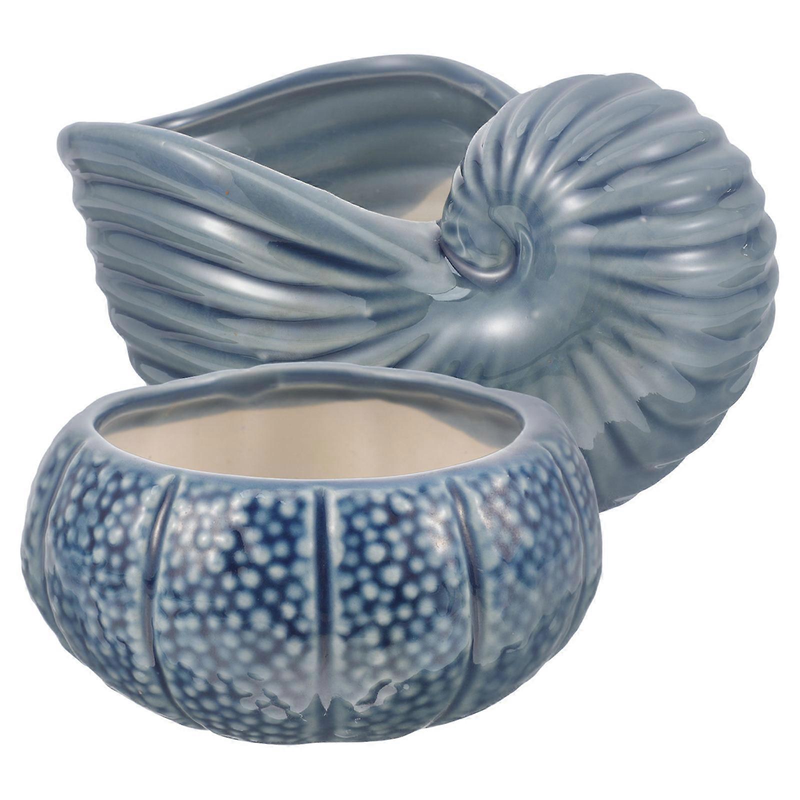 Ceramic Succulent Planter Small Cactus Planter Modern Style Seashell Shape for Office Table Decoration 2Pcs
