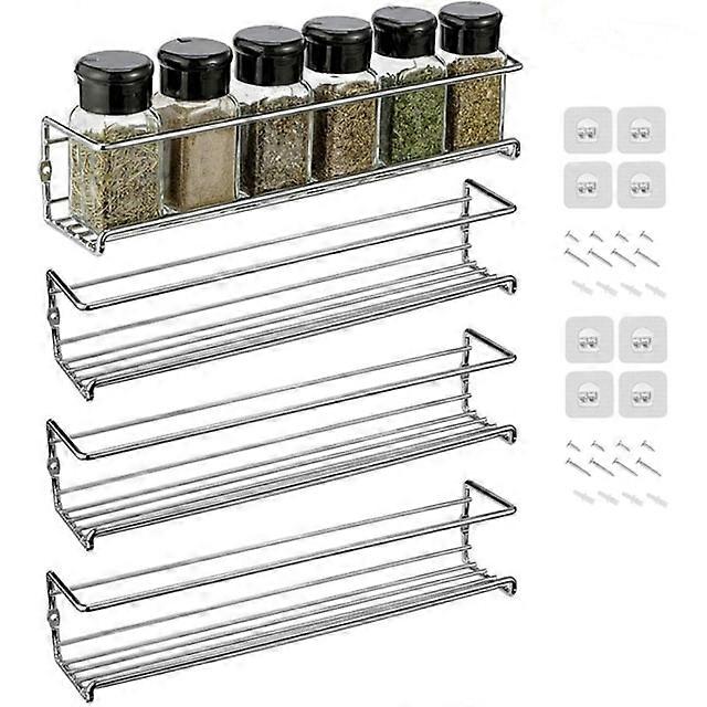 Silver 4-piece wall mounted spice rack, storage rack, used for storing spice cans