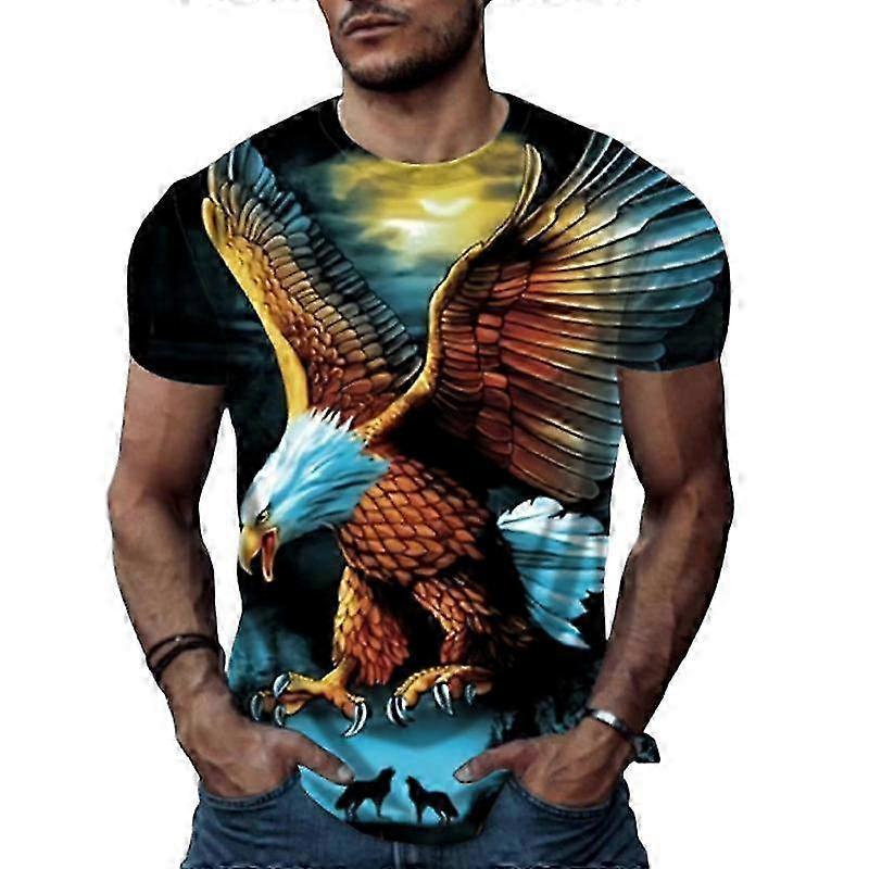クールなイーグルプリントのトレンディな夏のメンズTシャツ-男性のためのスタイリッシュなマルチカラーカジュアルTシャツ