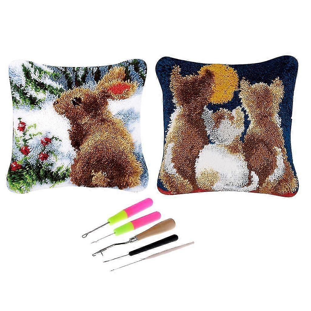 2 Set Pillow Case Latch Hook Kits with 5pcs Latch Hook for Beginners Adults