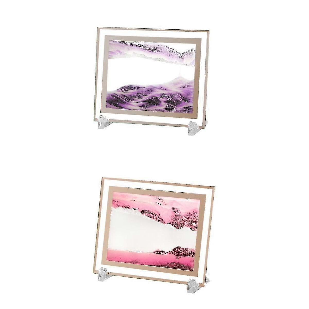 2x Moving Dynamic Art Sand Picture Display per Desktop Rosa Viola 5 pollici