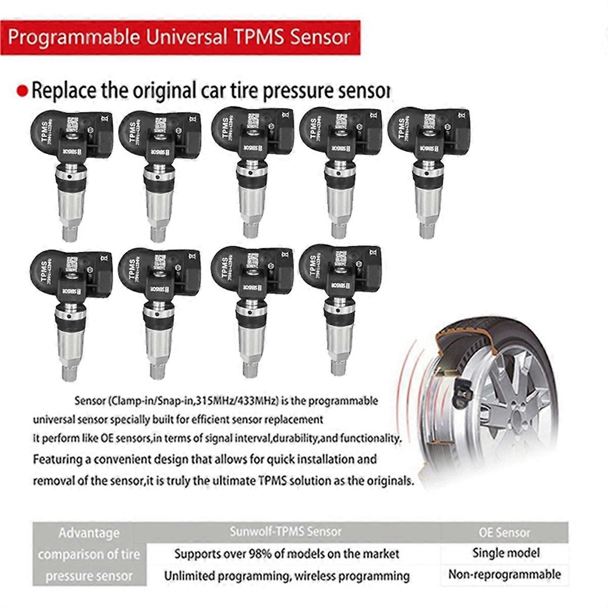 9Pc Programmable TPMS for Tool TS408 TS508 ITS600 315MHZ+433MHz