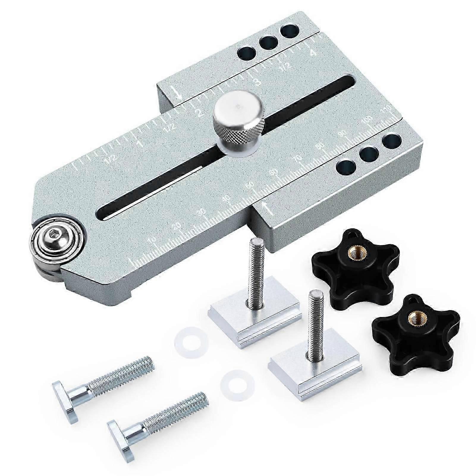 Extended Thin Ripping Jig Aluminum Alloy Metric Inch Woodworking Guide Jig for Table Saw Router Band Saw Miter T Tracks Grey