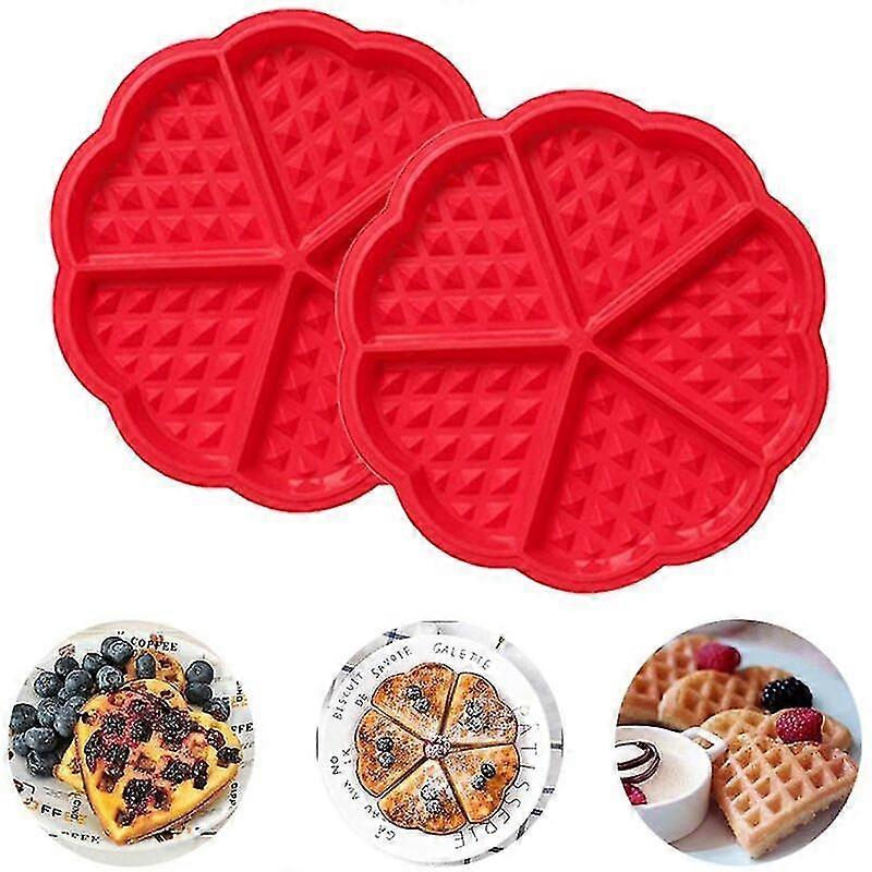 Heart-shaped Silicone Waffle Mold 2pcs 5-cavity Pancake Muffin DIY Baking Decorating Tool, Red