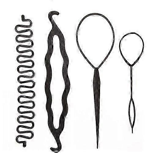4Pcs Hair Braid Topsy Tail Clip Magic Styling Stick Bun Maker Tool Ideal for Various Brands
