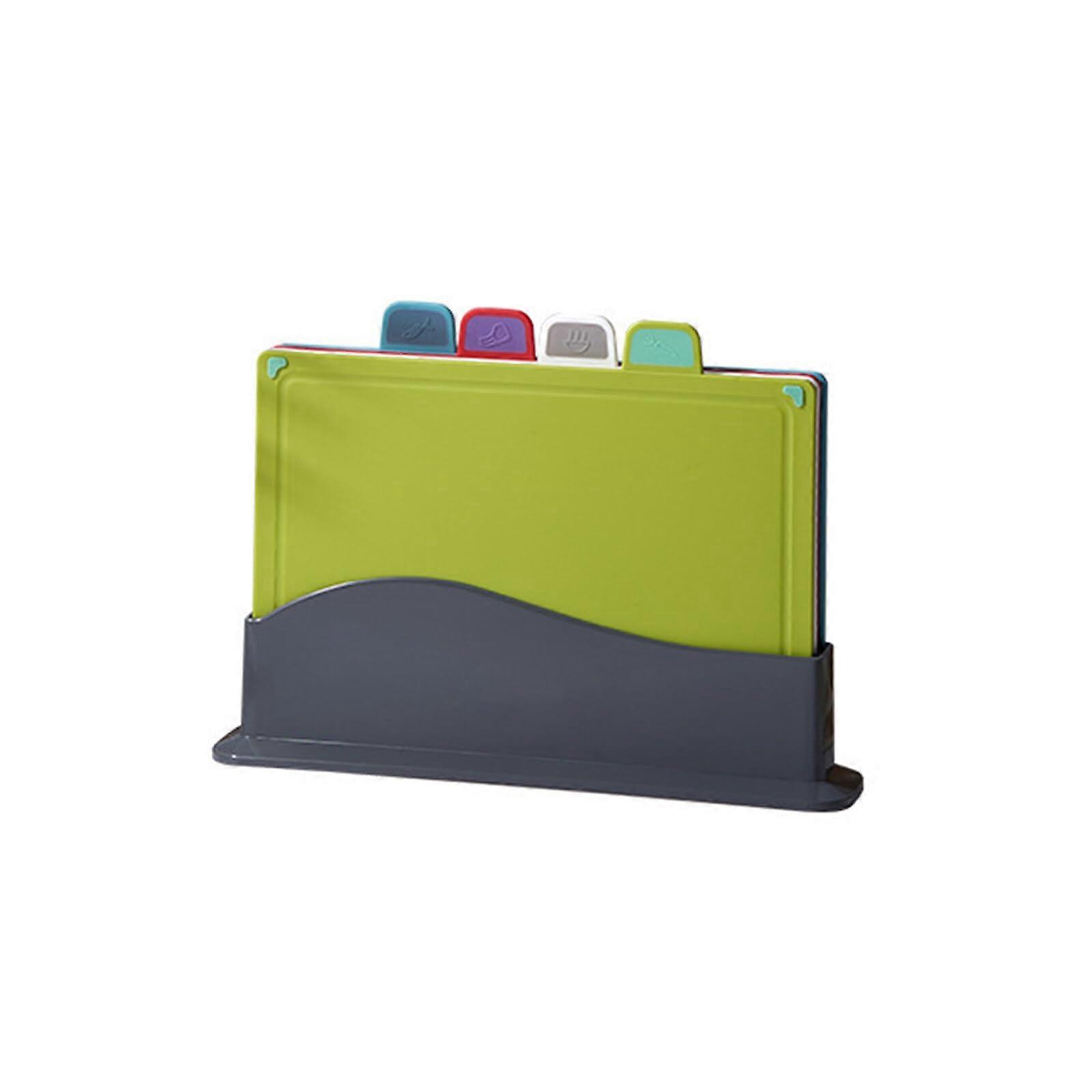 4-Piece Colour Coded Chopping Board Set with Storage Stand for Meat, Fish, Vegetables, and Baby Food