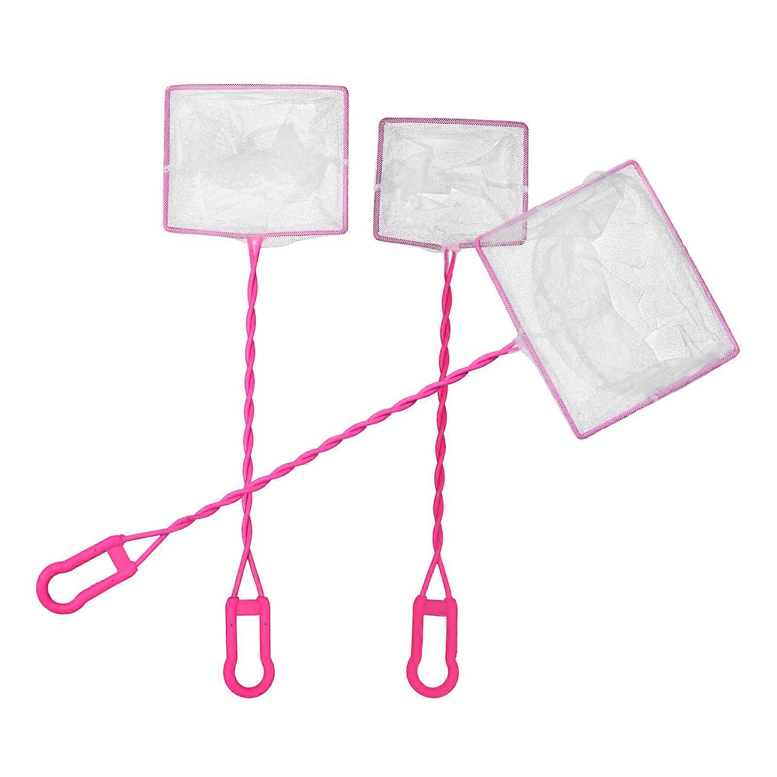Fish Net Practical Handheld Scoop Long Plastic Handle Fine Mesh Net for Aquarium Fish Tank Pink 3Pcs
