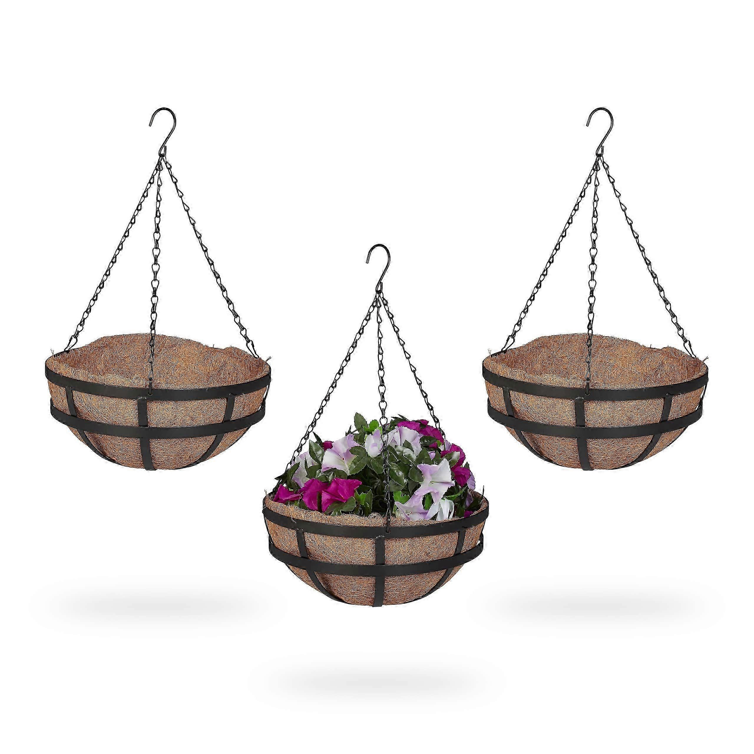 سلة معلقة 3 سلال ، ملحق جوز الهند ، ارتفاع × عمق : 50x31 سم ، نباتات معلقة ، من الداخل والخارج ، إطار معدني ، بني / أسود