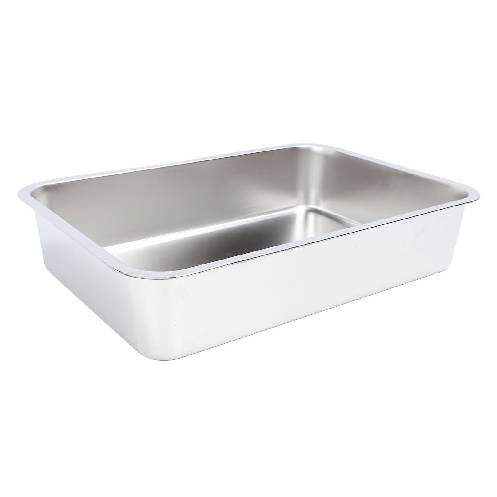 Stainless Steel Open Cat Litter Box Large Rust Resistant Stick Proof Surface Litter Pan with High Sides for Cat Kitty 50x35x10cm