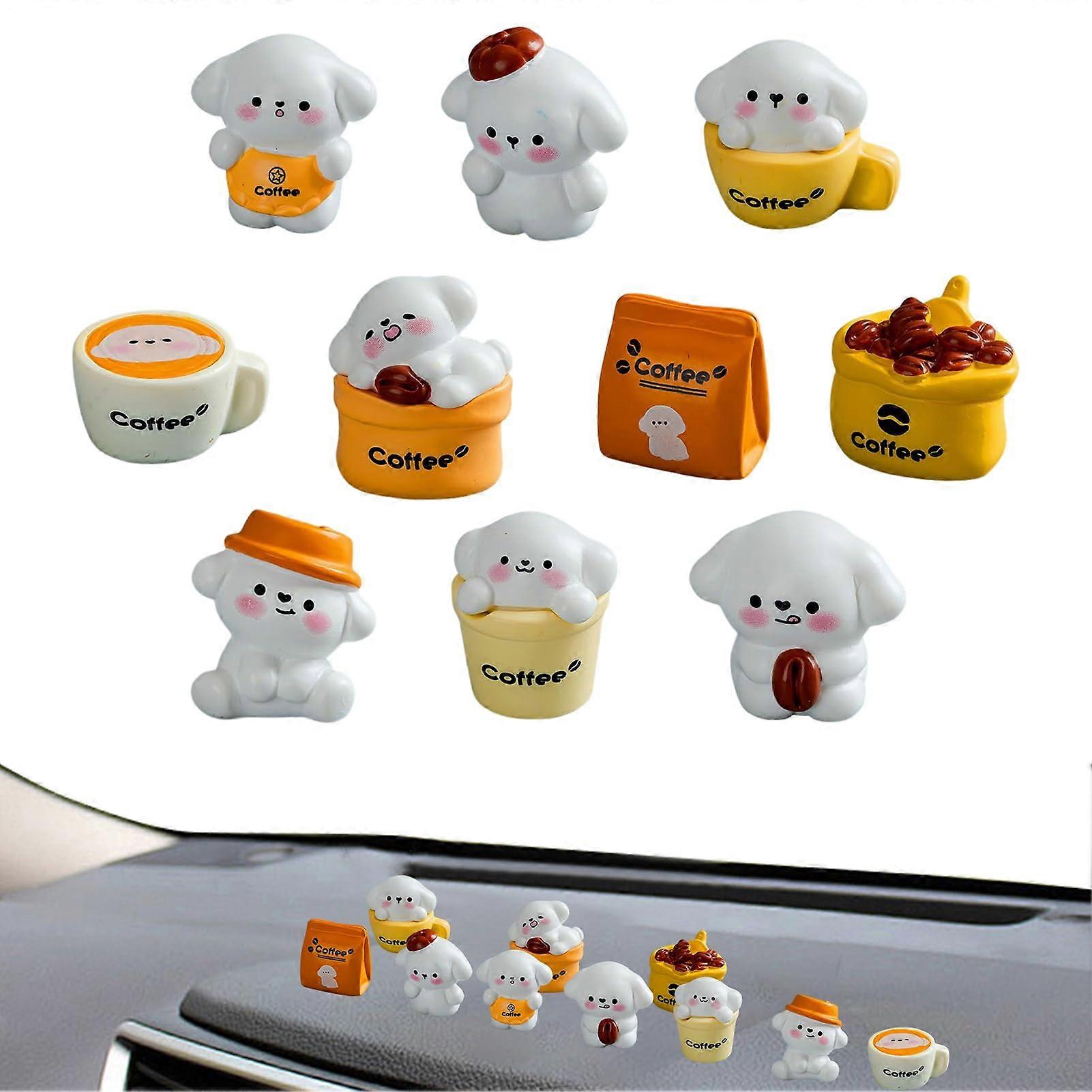 Dog Dashboard Ornaments for Car - 10 x Cute Resin Puppy Figures, Miniature Animal Statues for Rear View Mirror and Home Decor