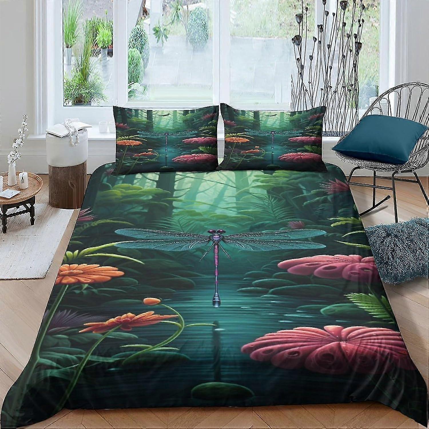 Capa de edredom de libélula animal impressa em 3D com fecho de zíper para adolescentes Capas de colcha de microfibra ultra macias duplas