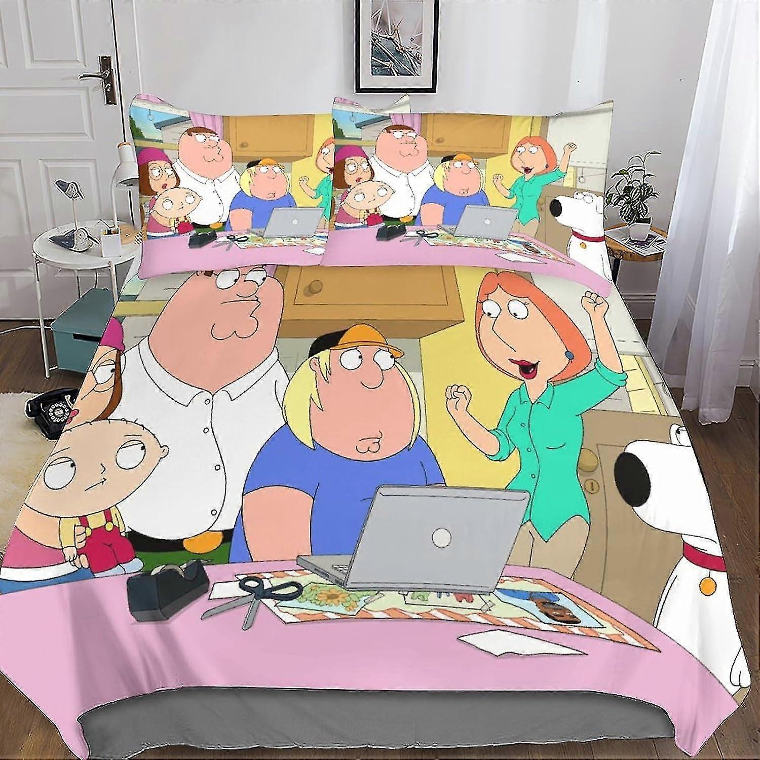 Conjuntos de Cama com Impressão 3D Inspirados em Family Guy, com Fronhas, Conjuntos de Capa de Edredom de Microfibra Macia, Capa de Colcha de Anime Engraçada com Zíper