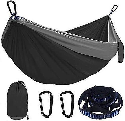 Camping Hammock Lightweight Double Hammock with Carry Bag, 500lbs, Adjustable Hooks, Black Gray
