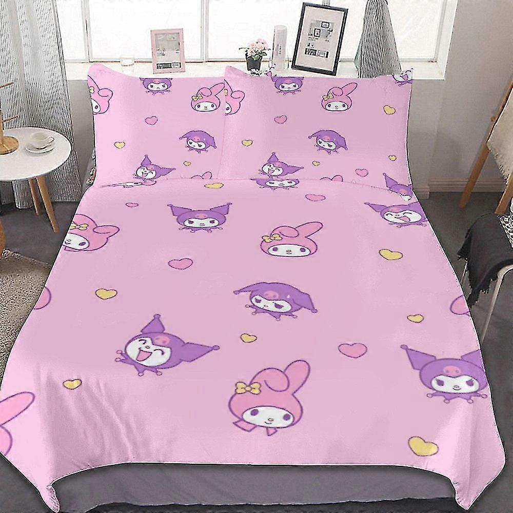 Conjuntos de cama de desenho animado de anime fofo com impressão 3D, decoração de quarto leve para crianças, 1 capa de edredão e 2 travesseiros 8670