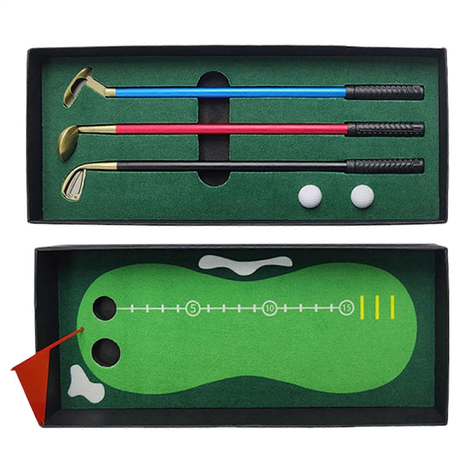Golf Club Pen Set, Golf Ball Pen, Golf Table Games, Golf Set Including Putting Green, Flag, 3 Golf Club Pens and 2 Colleague Balls Black