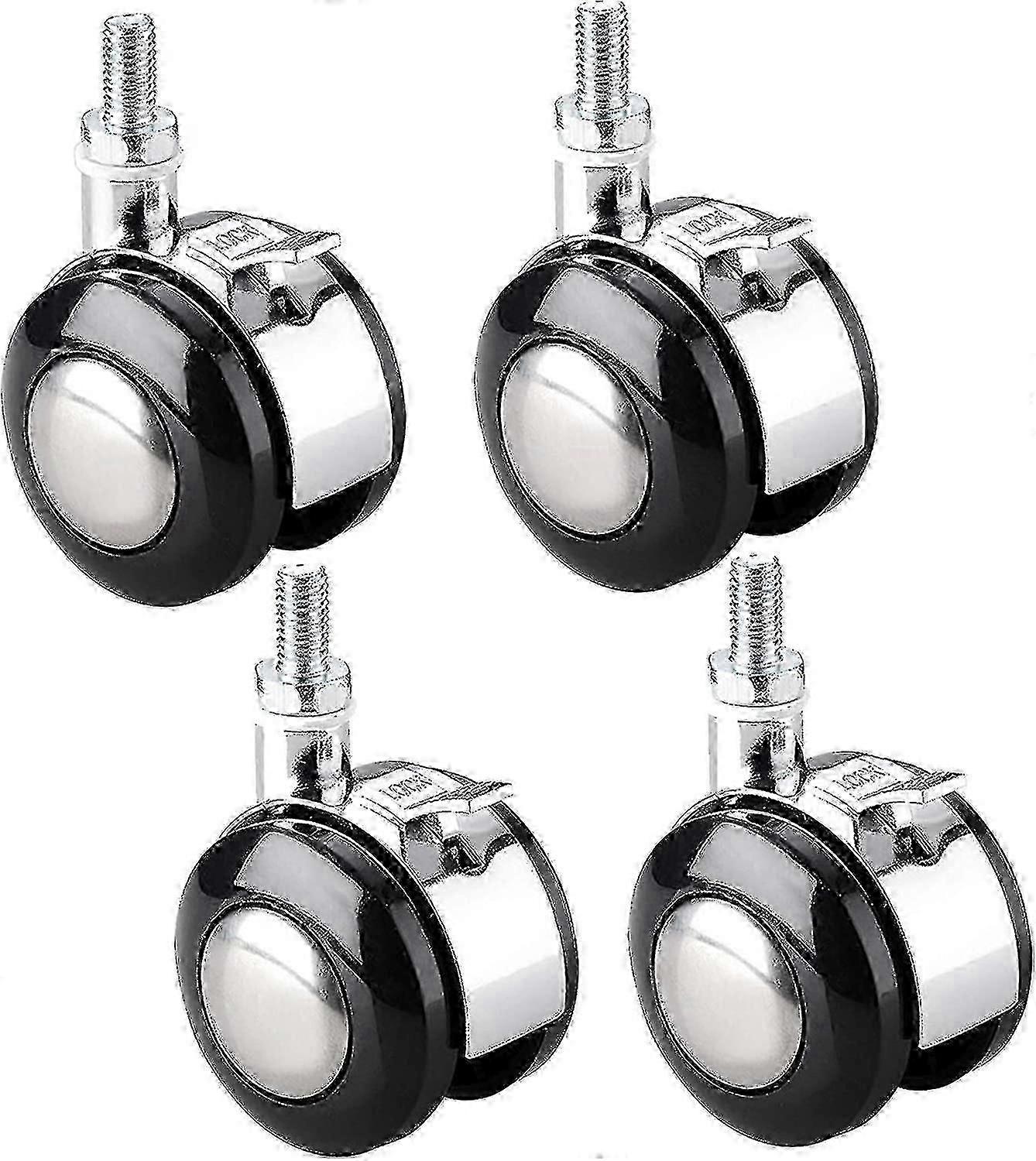 4 Pieces Swivel Castors For Furniture, M6 / M8 Chair Trolley Threaded Casters With Brake Zinc Alloy Casters, For Bedside Cabinets, Folding Tables, 1.5