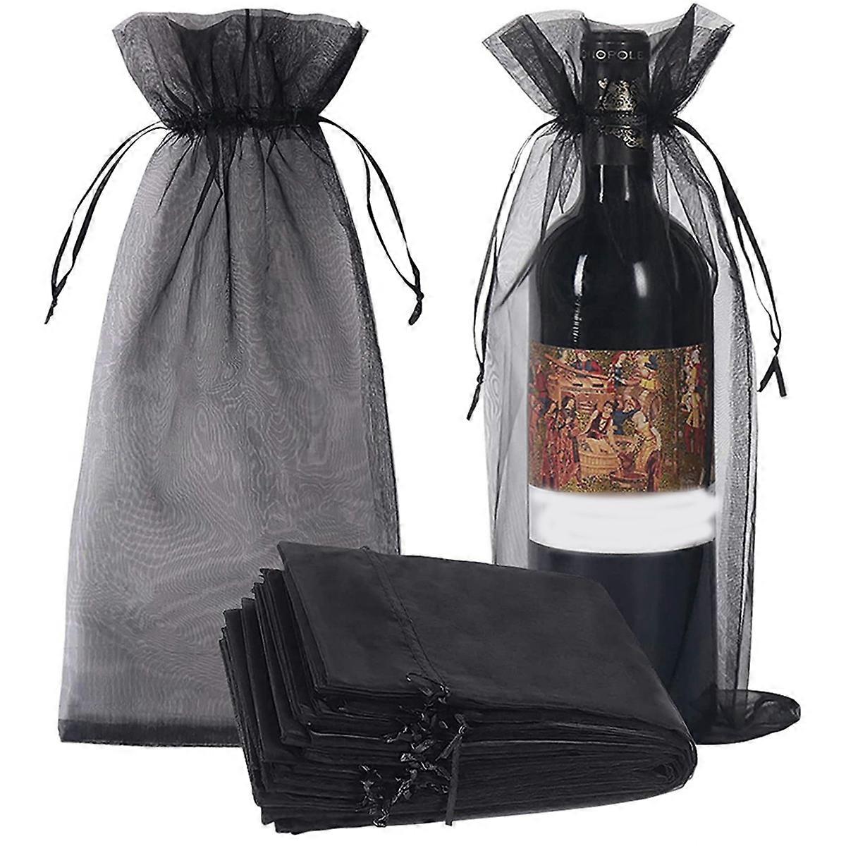 30Pcs Black Organza Wine Bottle Bags, with Drawstring for Halloween
