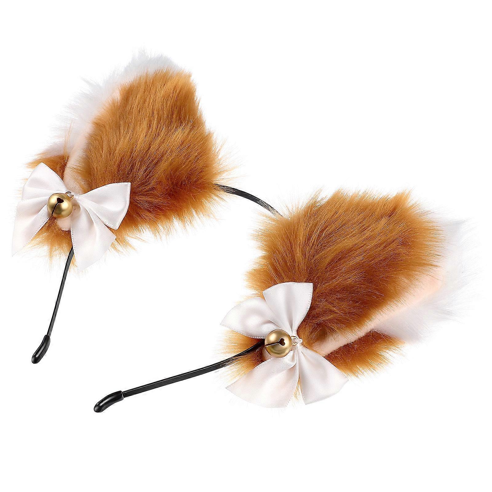 Girls Headband Cat Ear Shape Party Accessory Brown Fabric 1Set