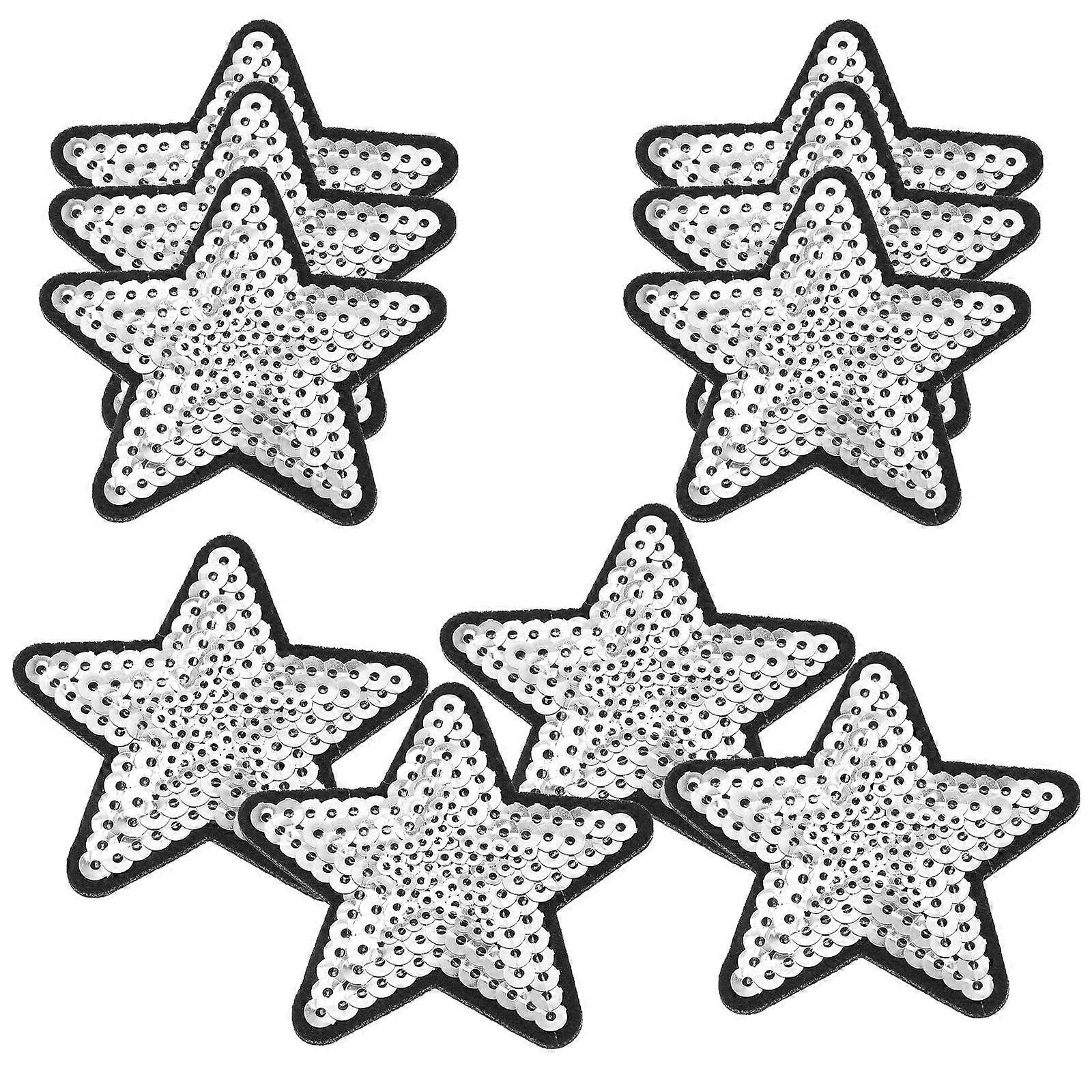 Star Patches 10Pcs Silver Sequins Iron-on Ease for Clothes Use