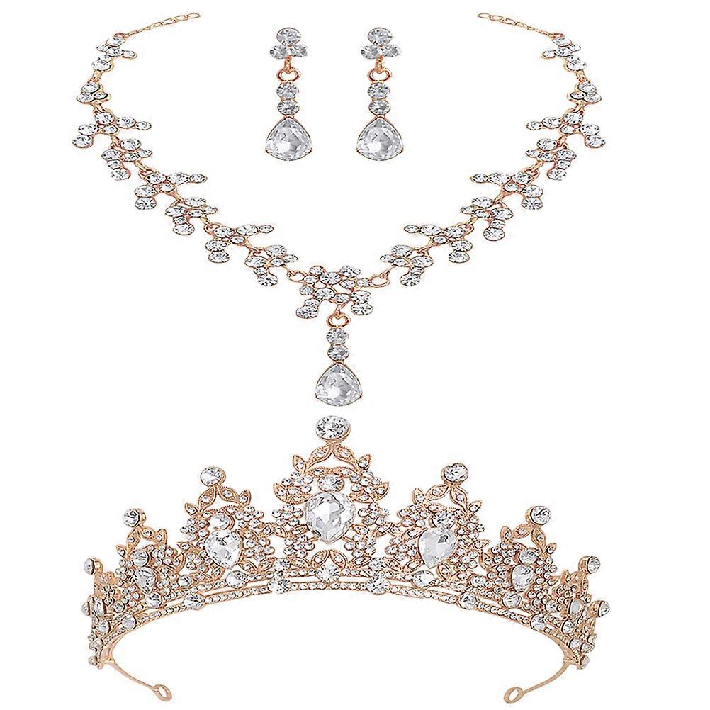 Bridal Wedding Jewelry Set Crown Shape Elegant Design For Bride Golden 1Set