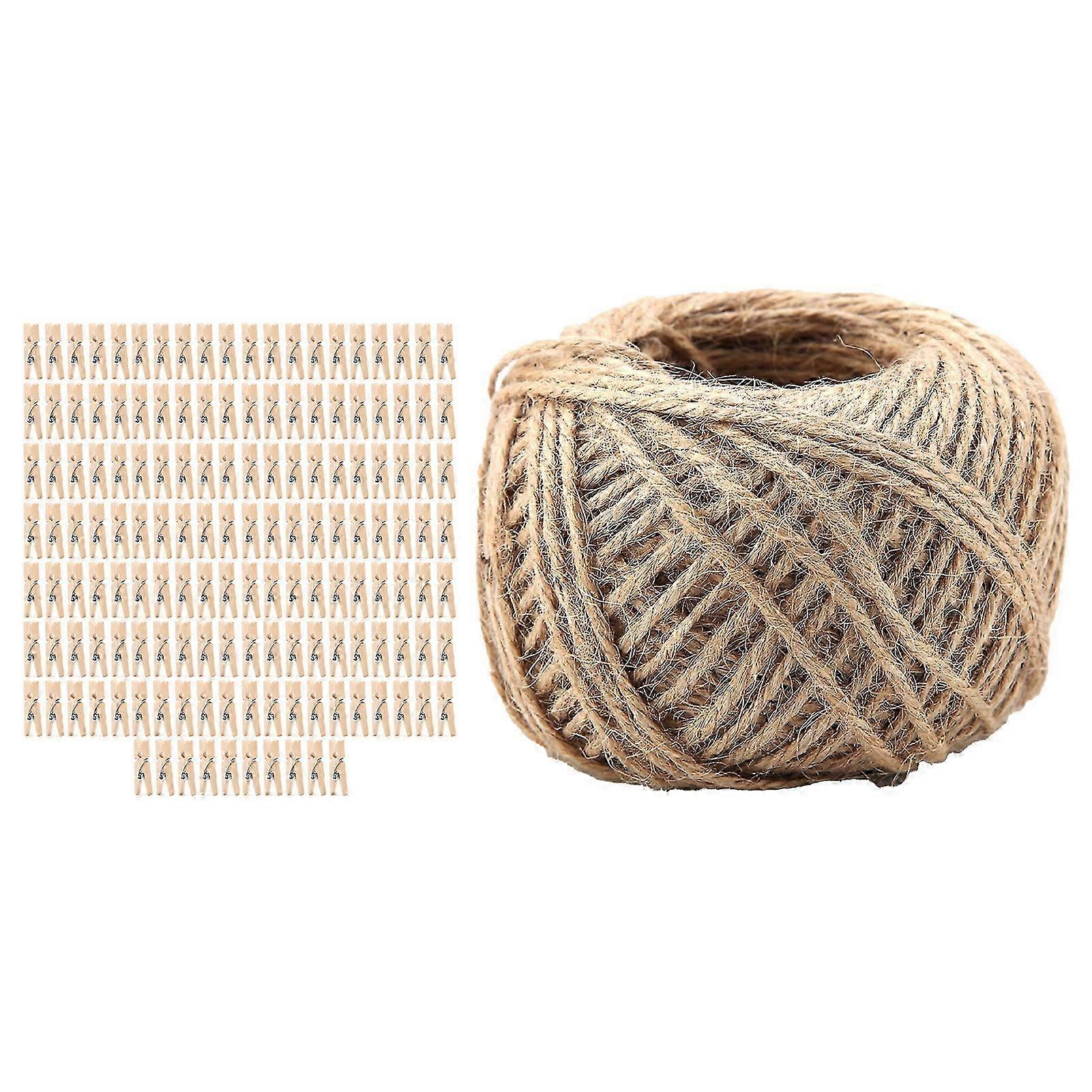 250 pcs Natural Wooden Clothespins Clips with 1 Roll of 50 Meter Jute Twine