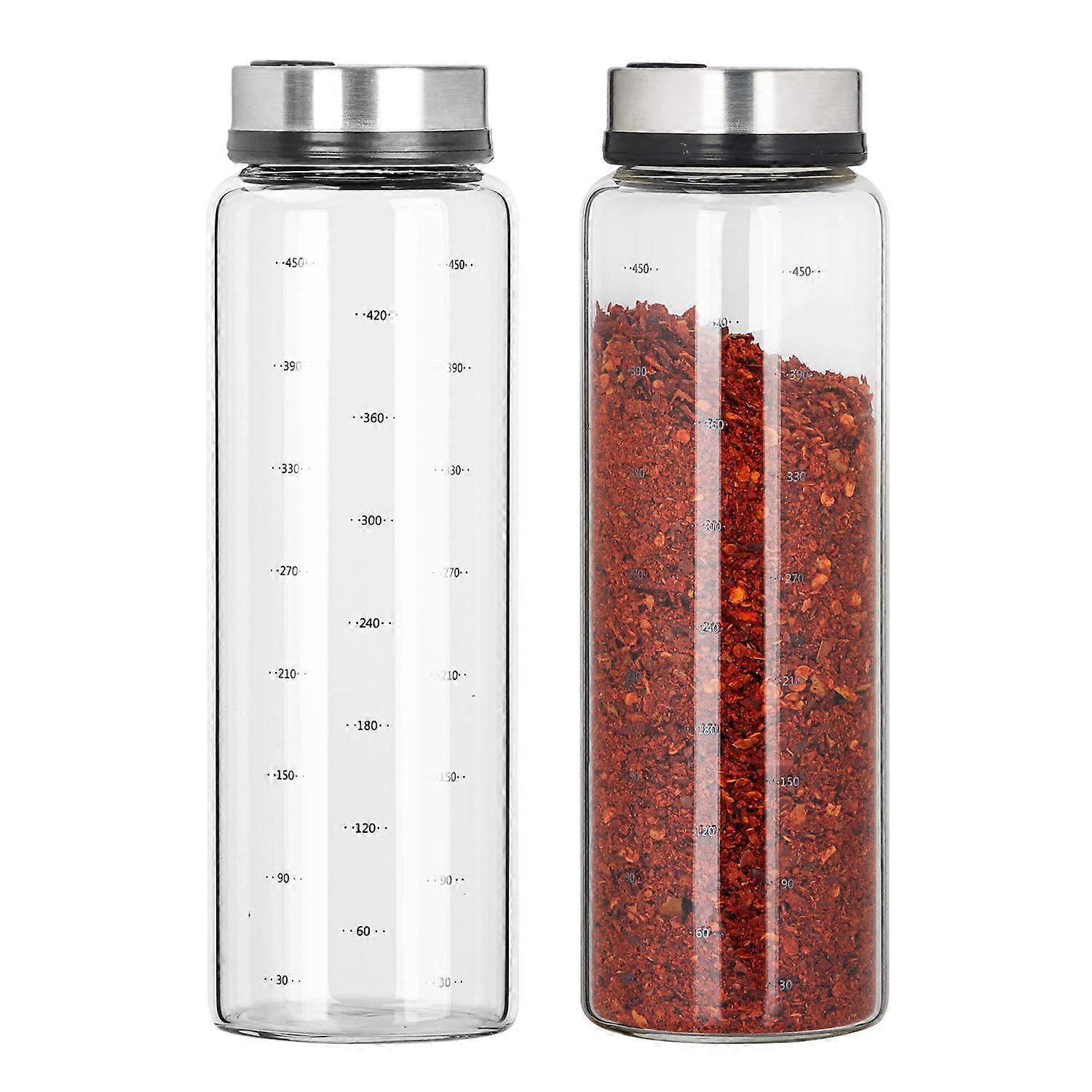 Spice Jars with Twist Lid 500ml, Borosilicate Glass Spice Containers with 4 Shaker Pour Hole Options, Set of 2