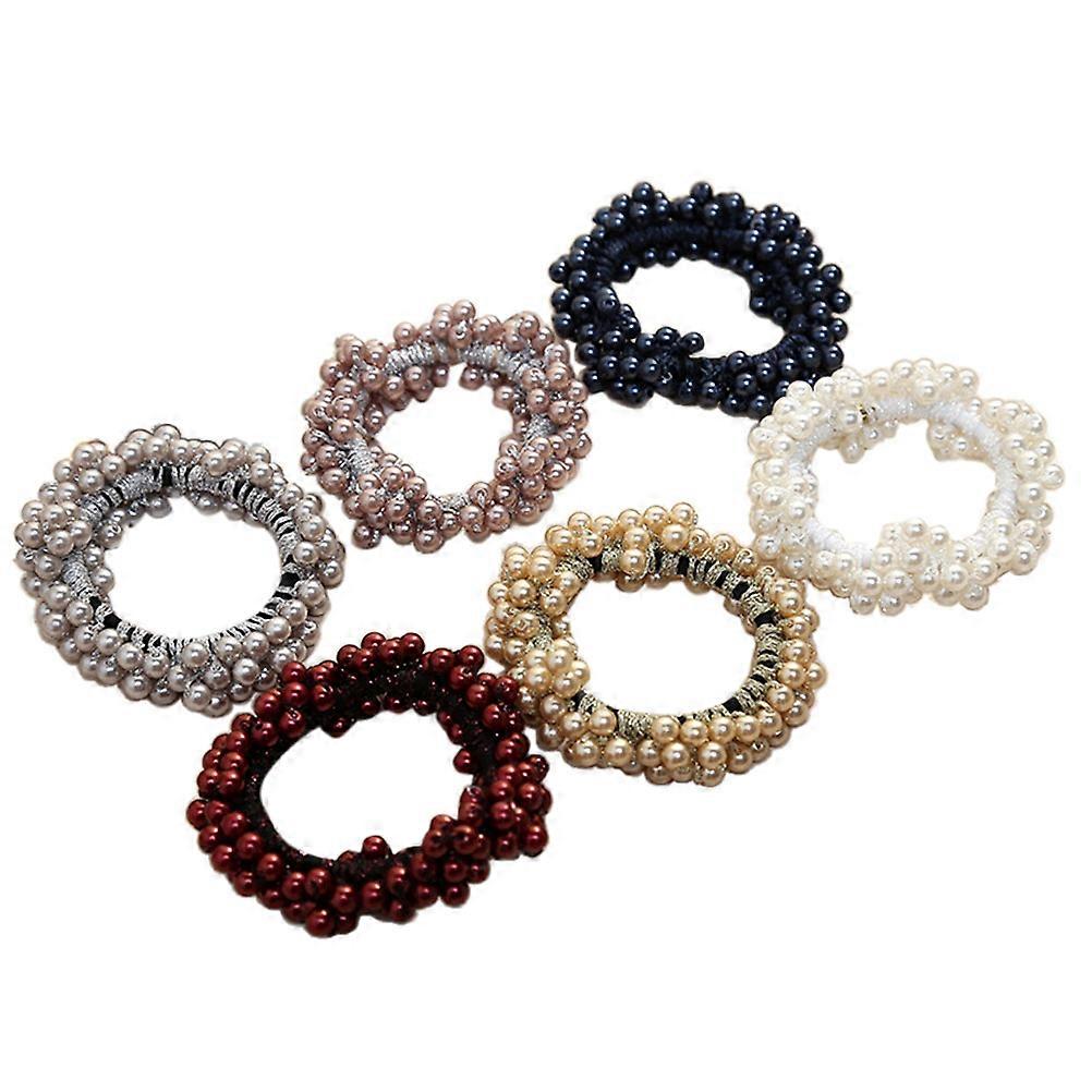 Fashion Hair Bands Beaded Hair Ring Simple Design Khaki 6 Pcs