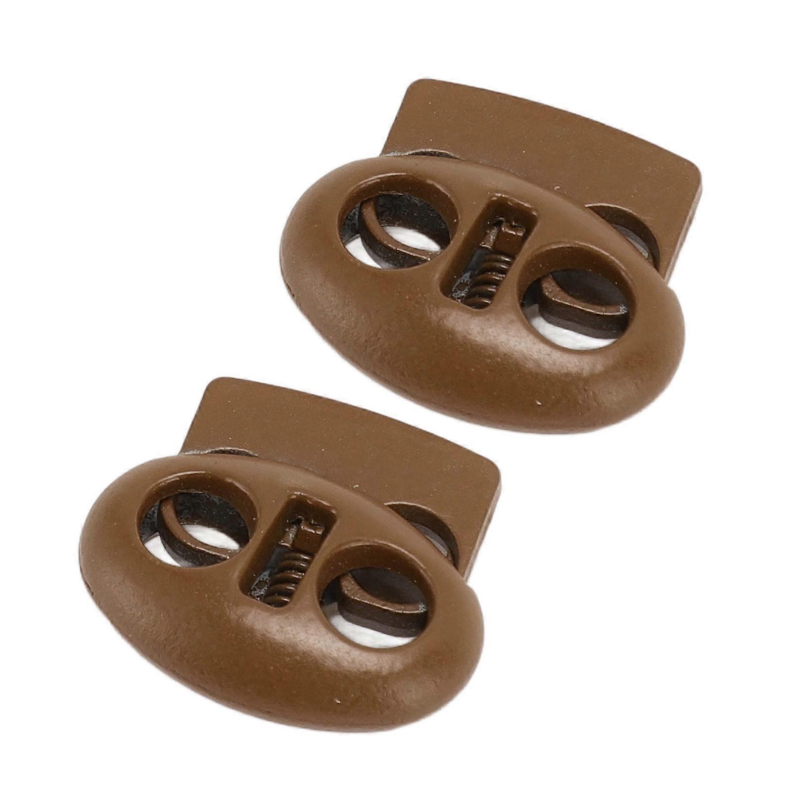 30pcs Spring Cord Lock Multipurpose Double Hole Spring Toggle Stopper for Shoelace Drawstrings Paracord Bags Clothing Brownness