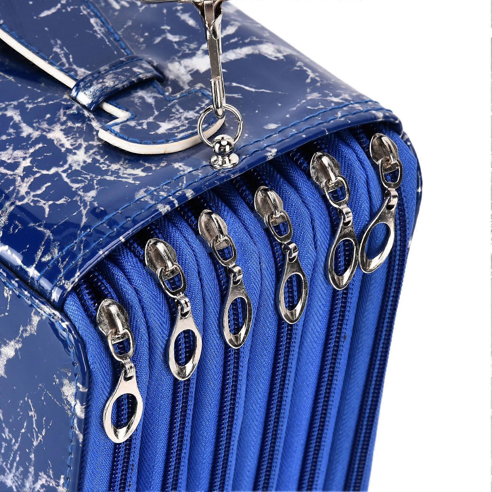 Pencil Case 360 Hole Large Capacity Neatly Crimped Feel Comfortable Glossy ZipperStationery BoxBlue