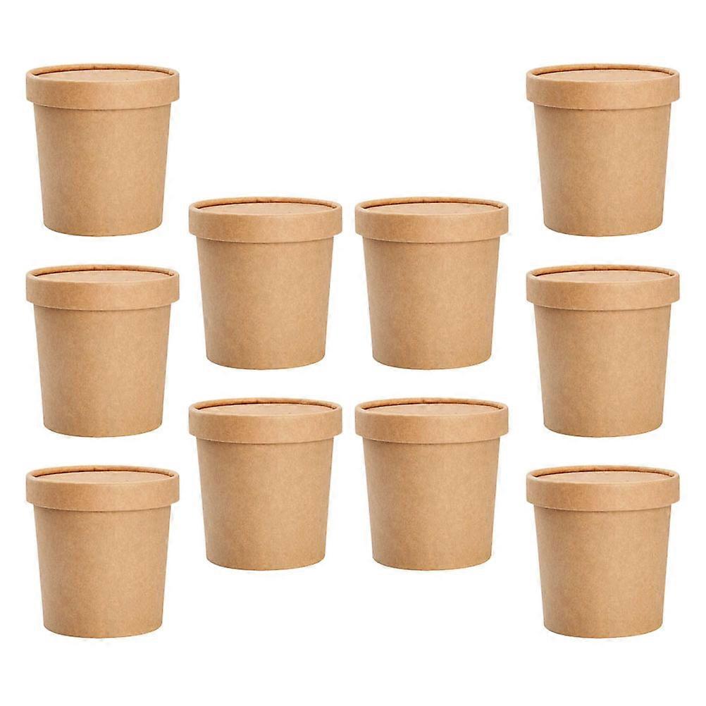 Soup with Lids Made of Pulp and PE Film Khaki Color for Storage Use 10 Sets