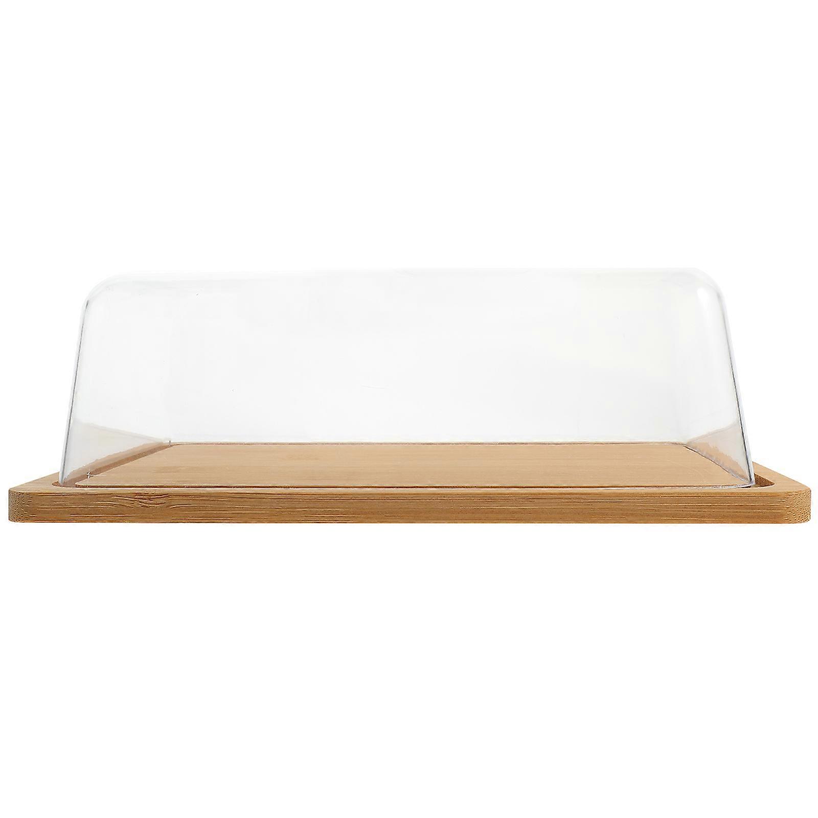 Elegant Covered Cake Stand with Dome for Home Use Acrylic and Bamboo Light Brown 1 Set