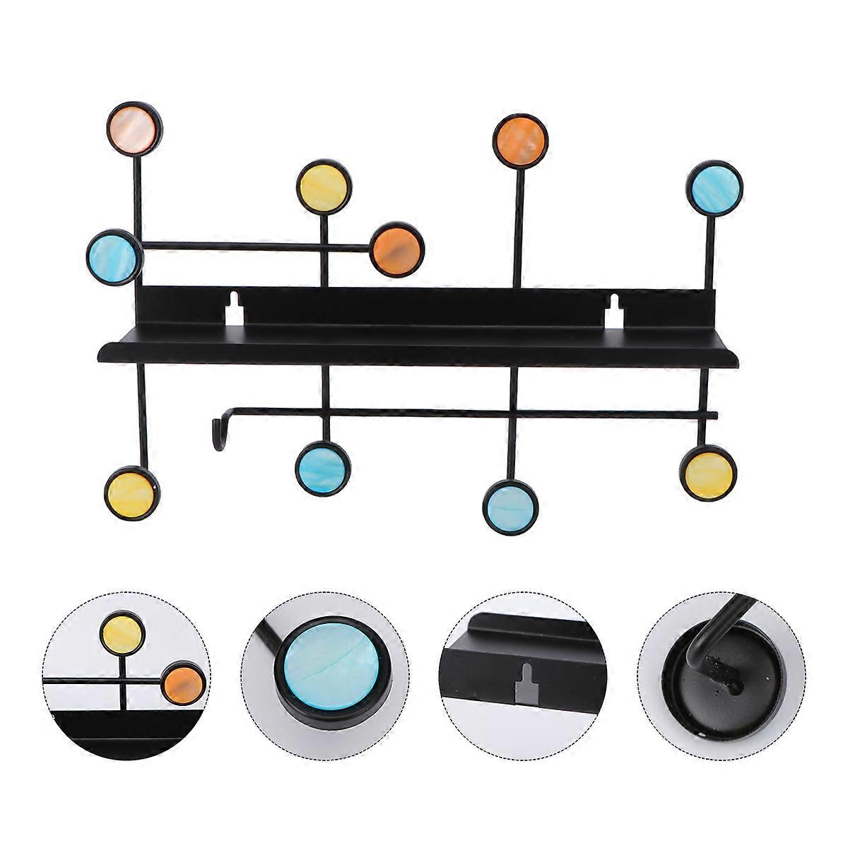 Wrought Iron Wall Storage Rack with Hooks – Heavy Duty Iron Art Clapboard for Bedroom, Dorm, or Living Room Use – Multi Purpose Hanging Shelf for