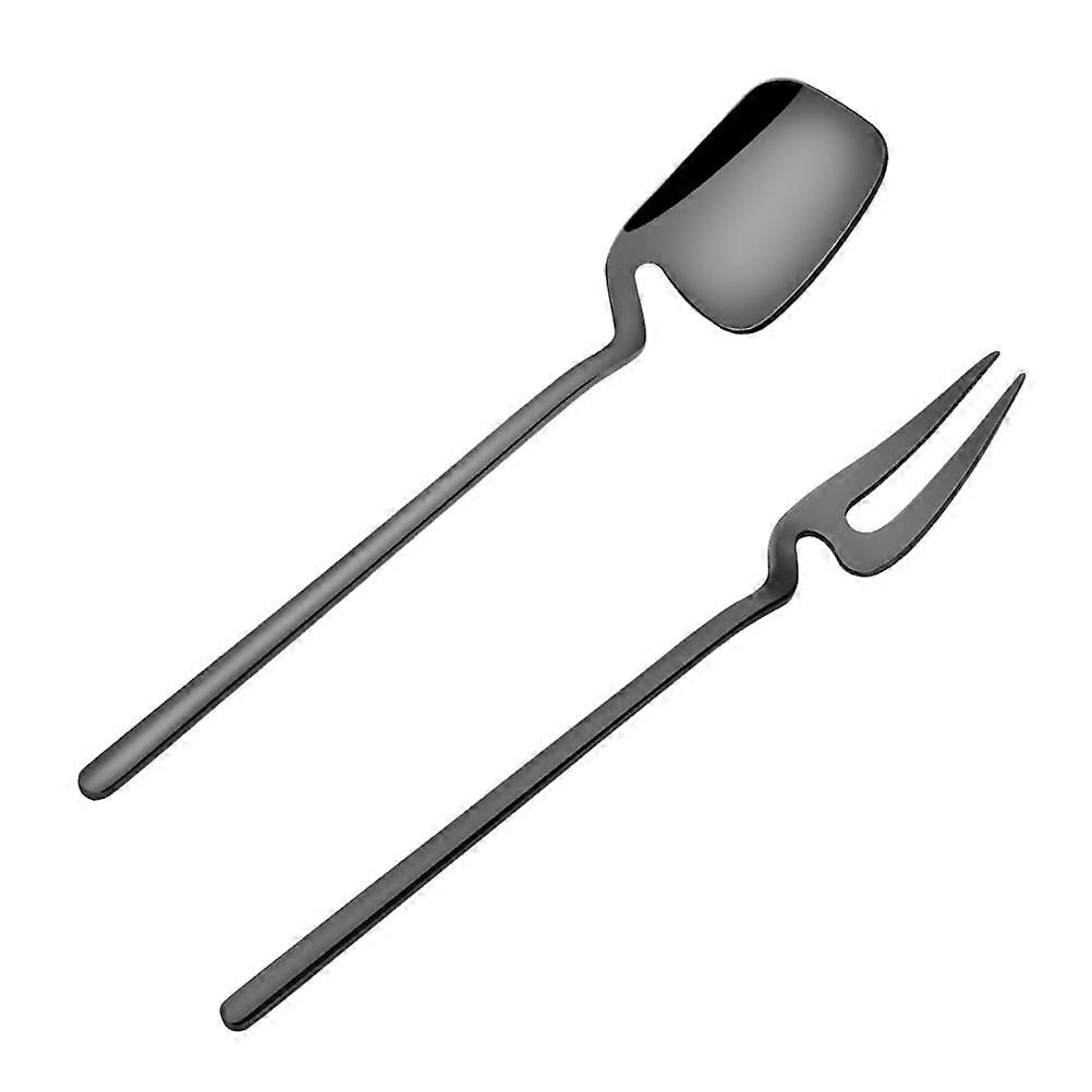 Stainless Steel Flatware Set for Eating Lightweight Portable and Black 8 Pieces