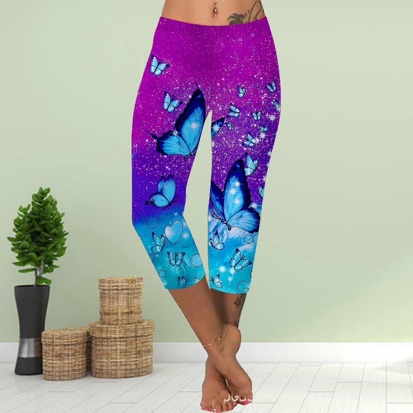 Pants Summer Short Leggings Cropped Skinny Trousers Plus Size Leggins Ladies Slim 3D Shining Butterfly Print Pants