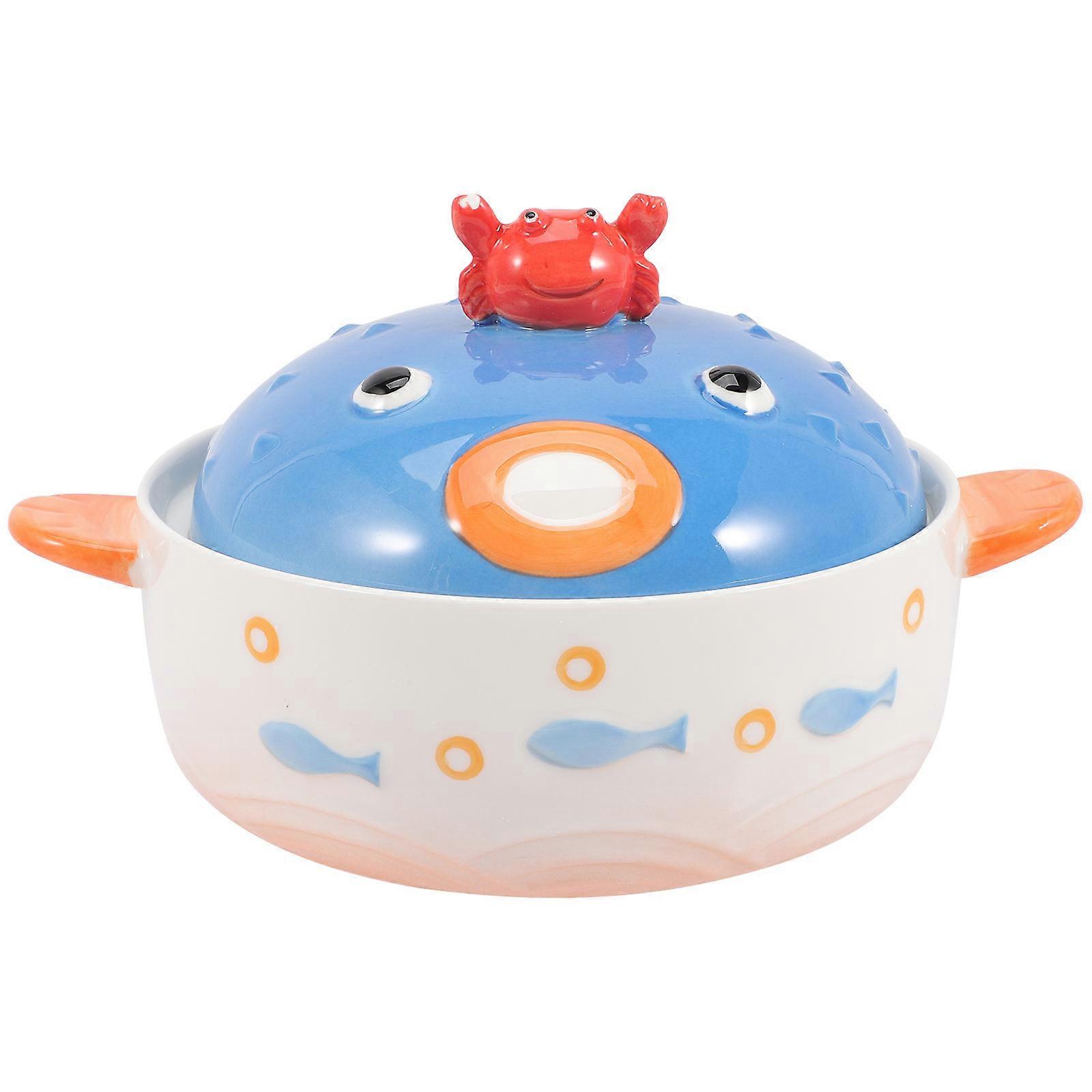 日常使用のための蓋付き和風セラミックヌードルボウル22x16.8x12.5cm食器洗い機対応1個