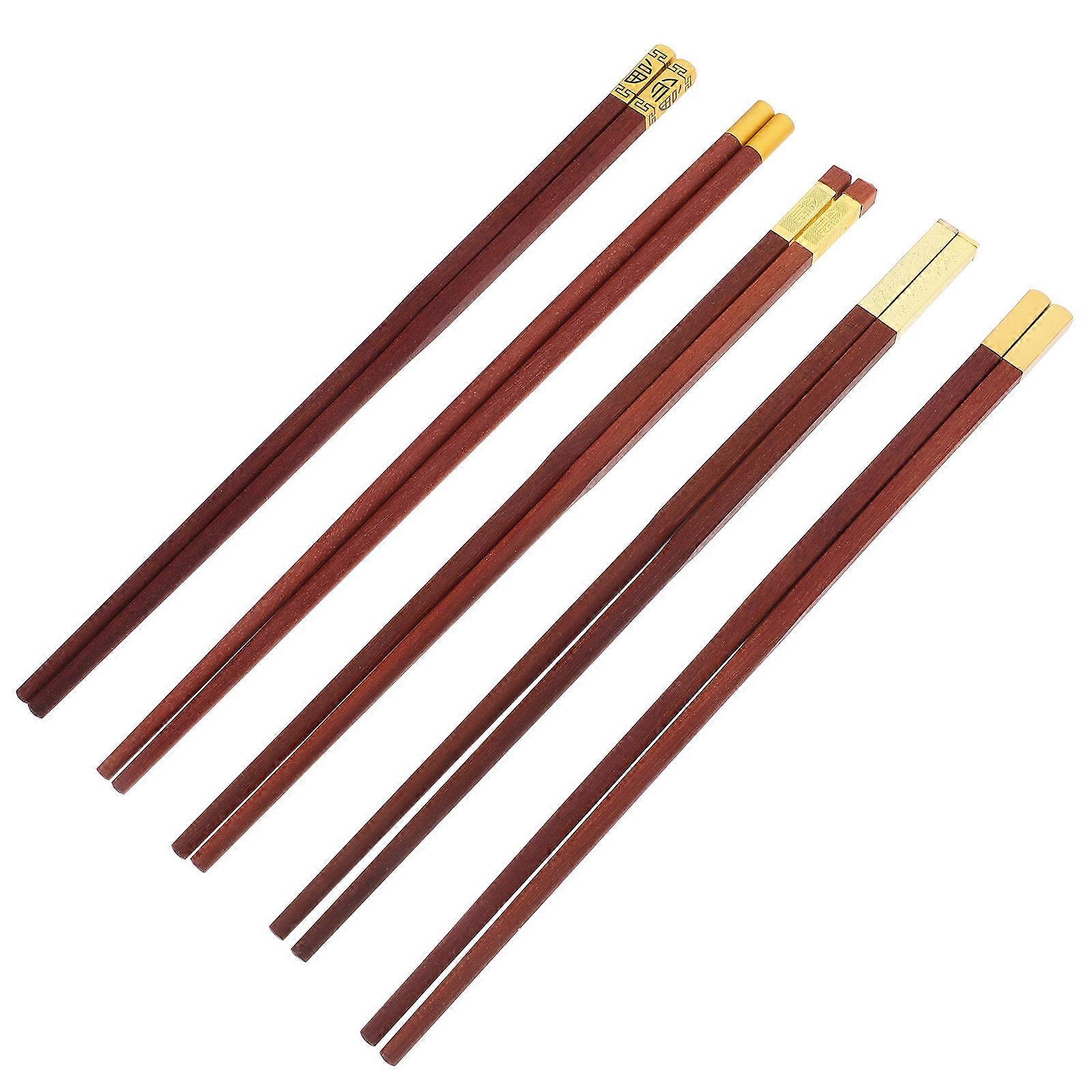 5 Sets Reusable Hardwood Chopsticks for Adults, Hand Carved Traditional Wooden Dining Utensils with Gift Box for Home and Restaurant Use