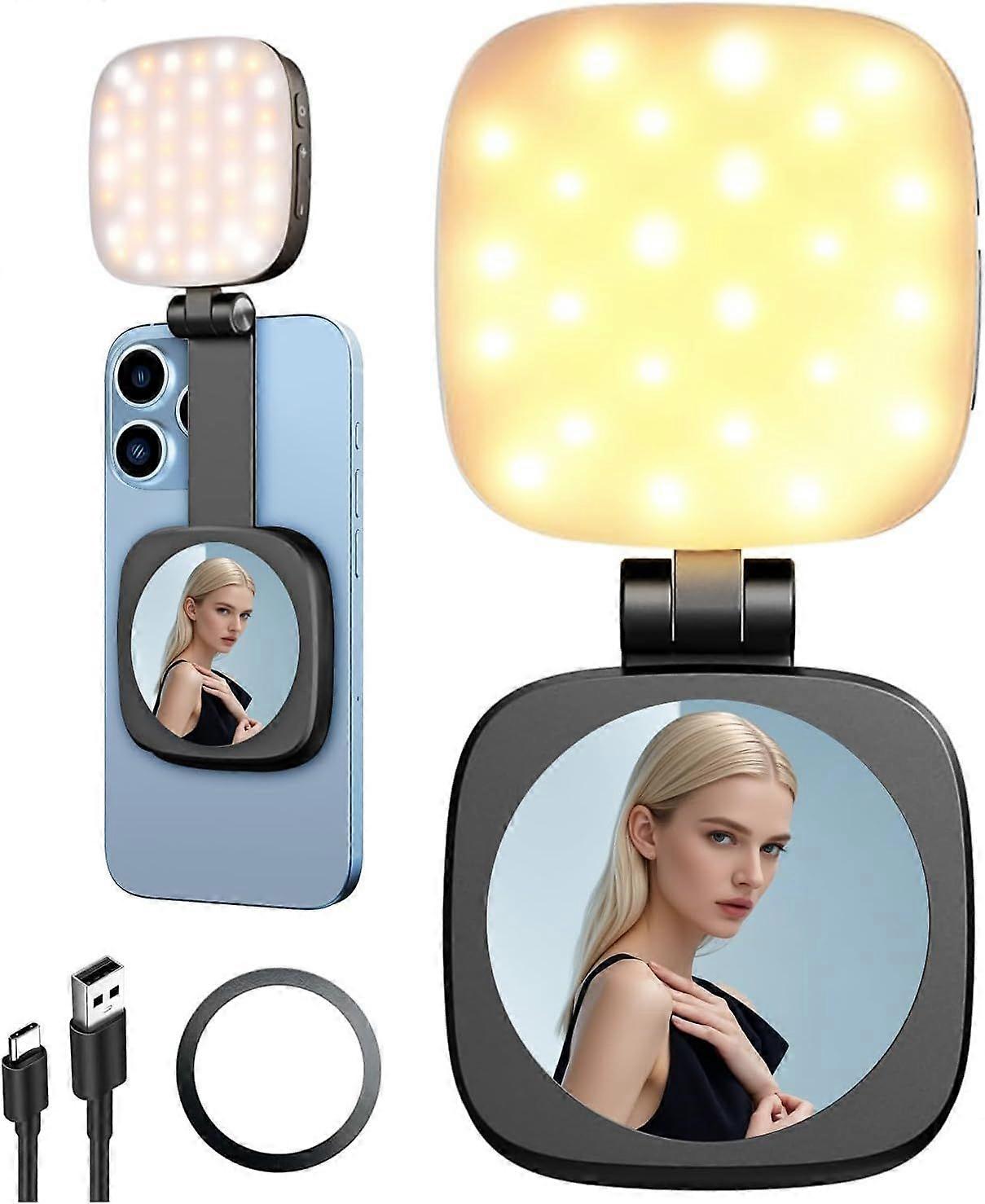 2025 La luz magnética para selfies del iPhone más nueva con espejo, retráctil y plegable