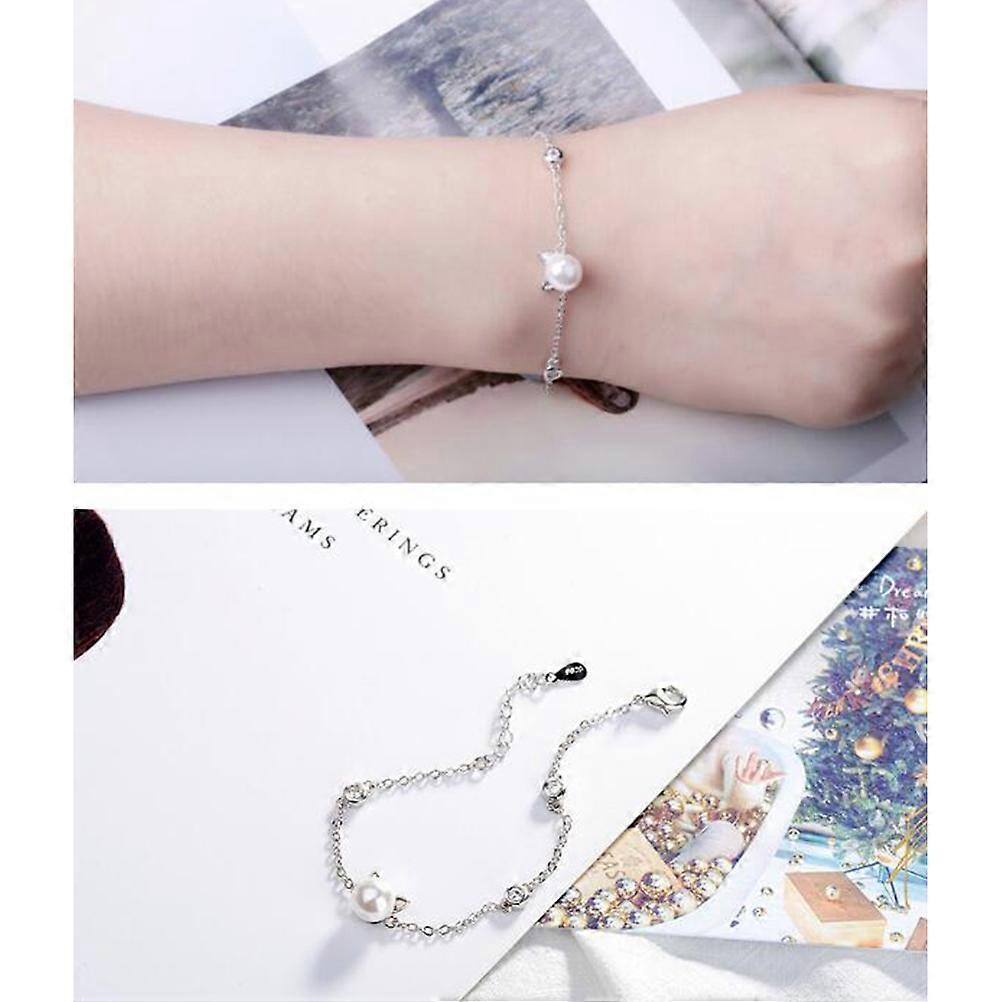 Cat Jewelry For Girls Hypoallergenic Imitation Pearl Bracelet Daily Wear 1Set