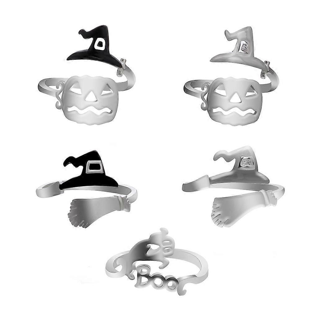 Spooky κοσμήματα 5Pcs χαριτωμένα δαχτυλίδια μάγισσας αποκριών Το κοίλο στυλ φανάρι κολοκύθας για τα κορίτσια γυναικών διευθετήσιμο ιδανικό για κάθε διακοπές