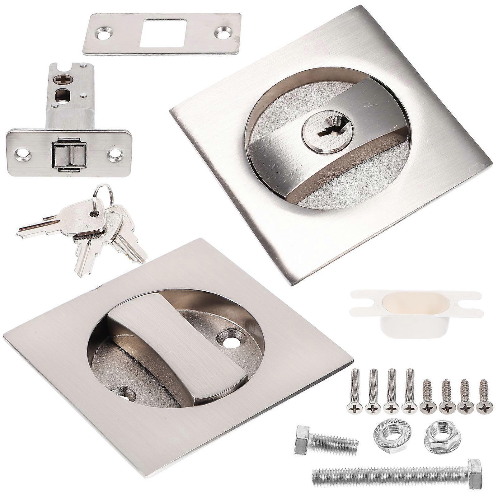 Internal Locking Pocket Door Lock Hardware 1 Set Privacy Latch For Homeowners And DIY Enthusiasts Silver Finish For Humidity Resistance