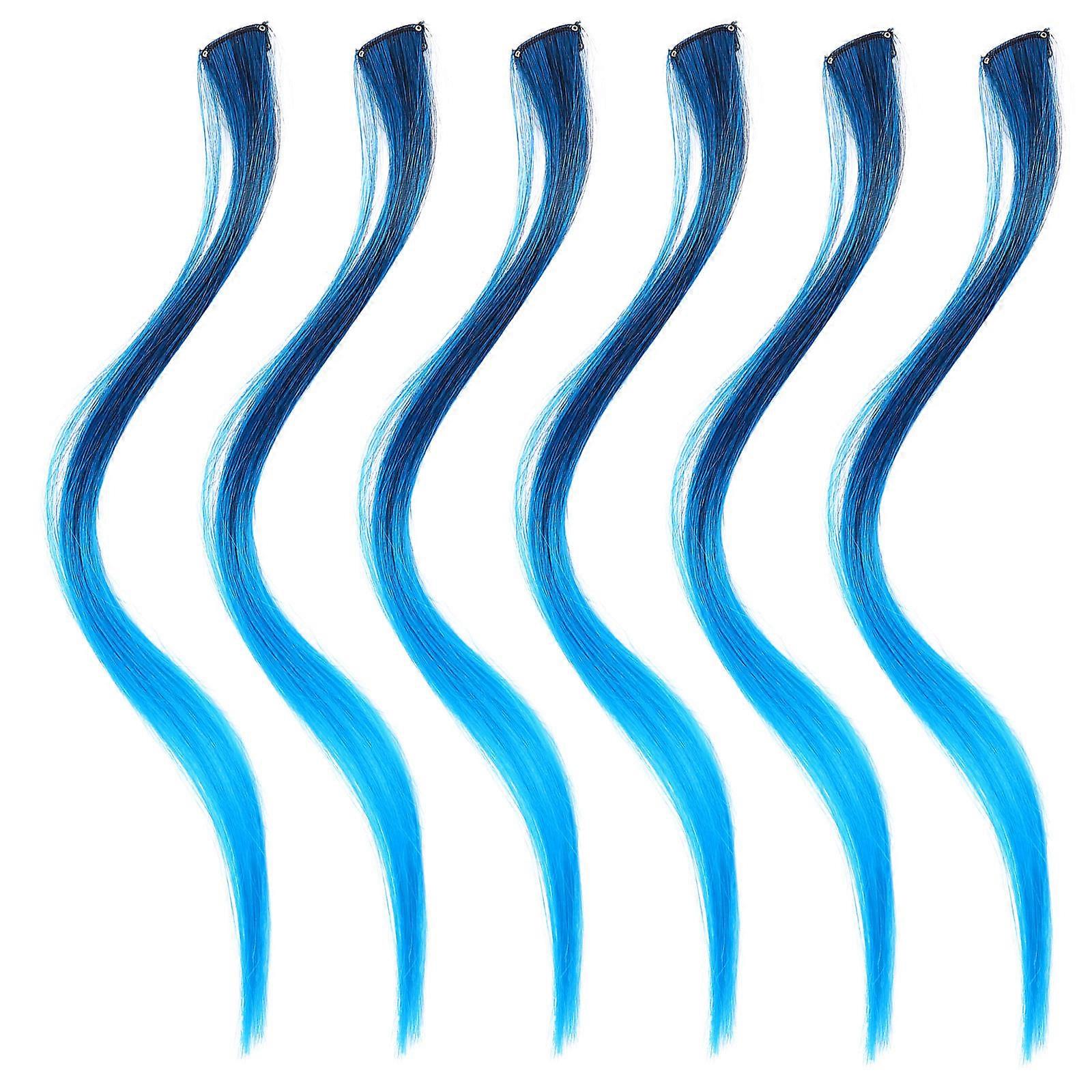Blue Synthetic Hair Extensions for DIY Straight Clip 6 Pieces Each 50cm Long