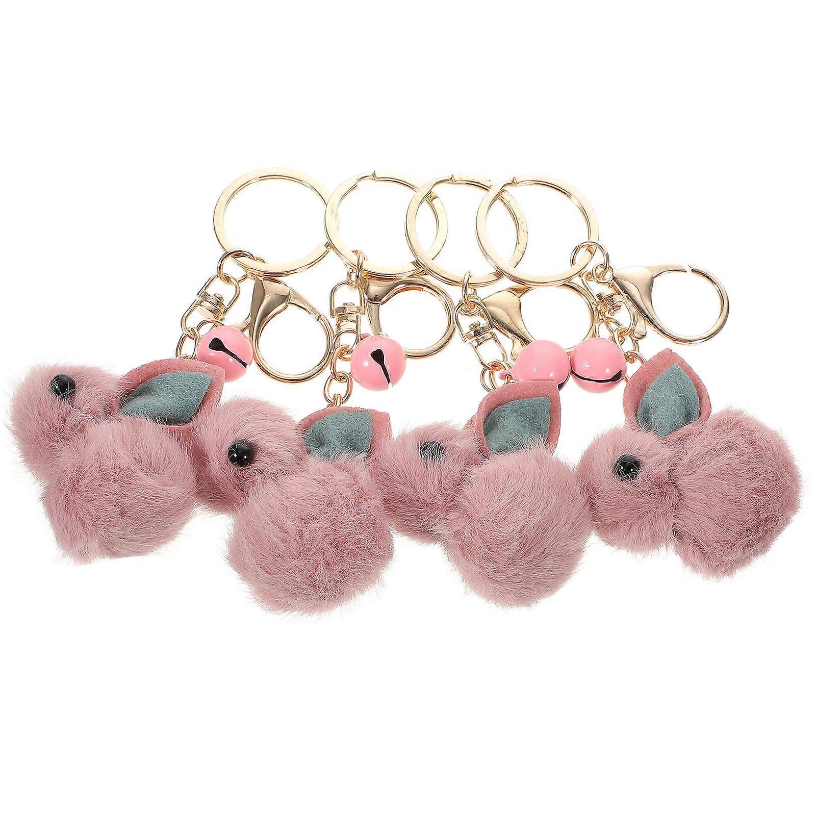 Cute Rabbit Shape Keychain Plush Decoration 4Pcs 6X5cm Festive Atmosphere Creation For Daily Use