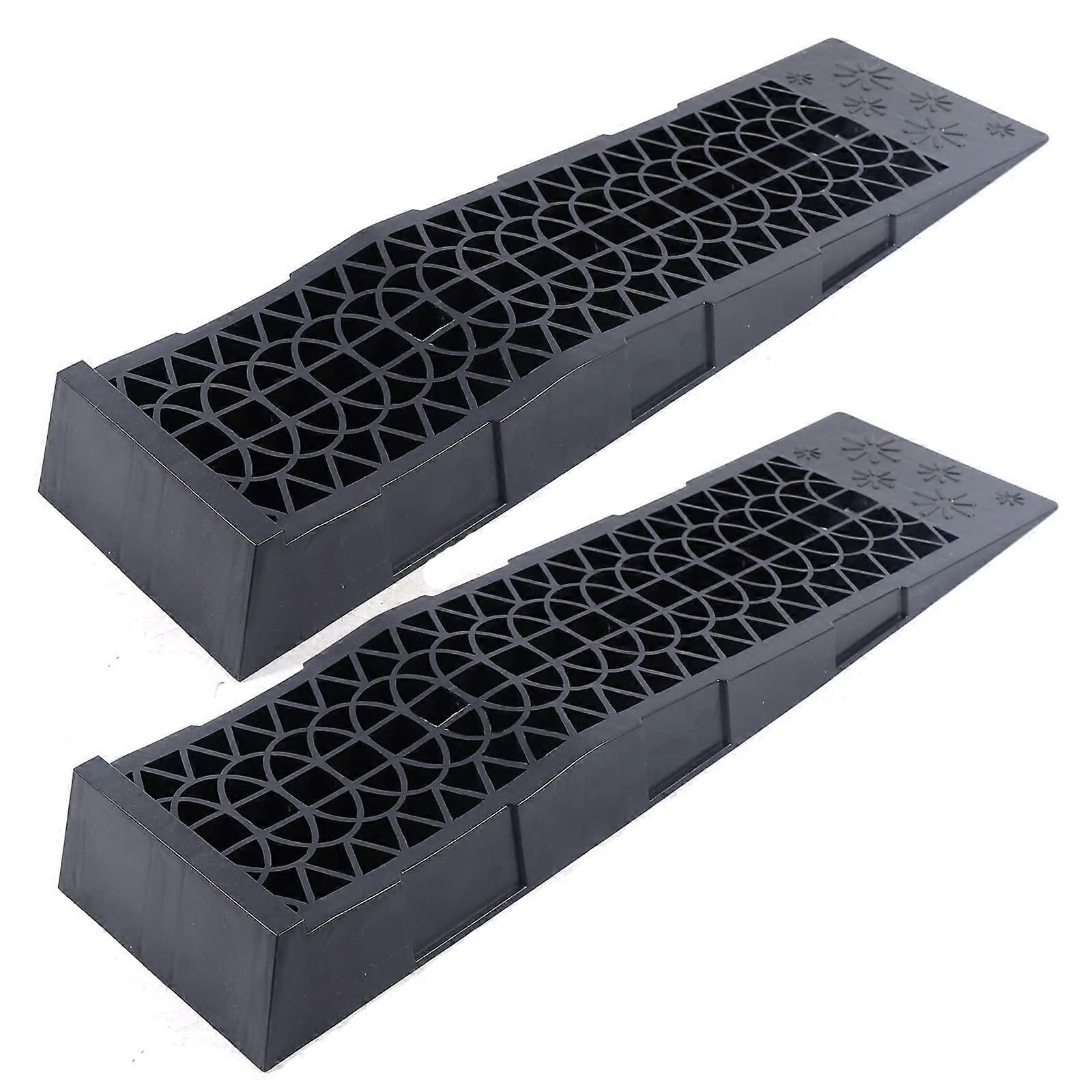 Set of 2 Car Ramps, Tyre Shelf, Kerb Ramp, Loading Ramps, 3 Tonnes, Plastic Ramp, Platform, Driveway, 70 x 20 x 8 cm, Black