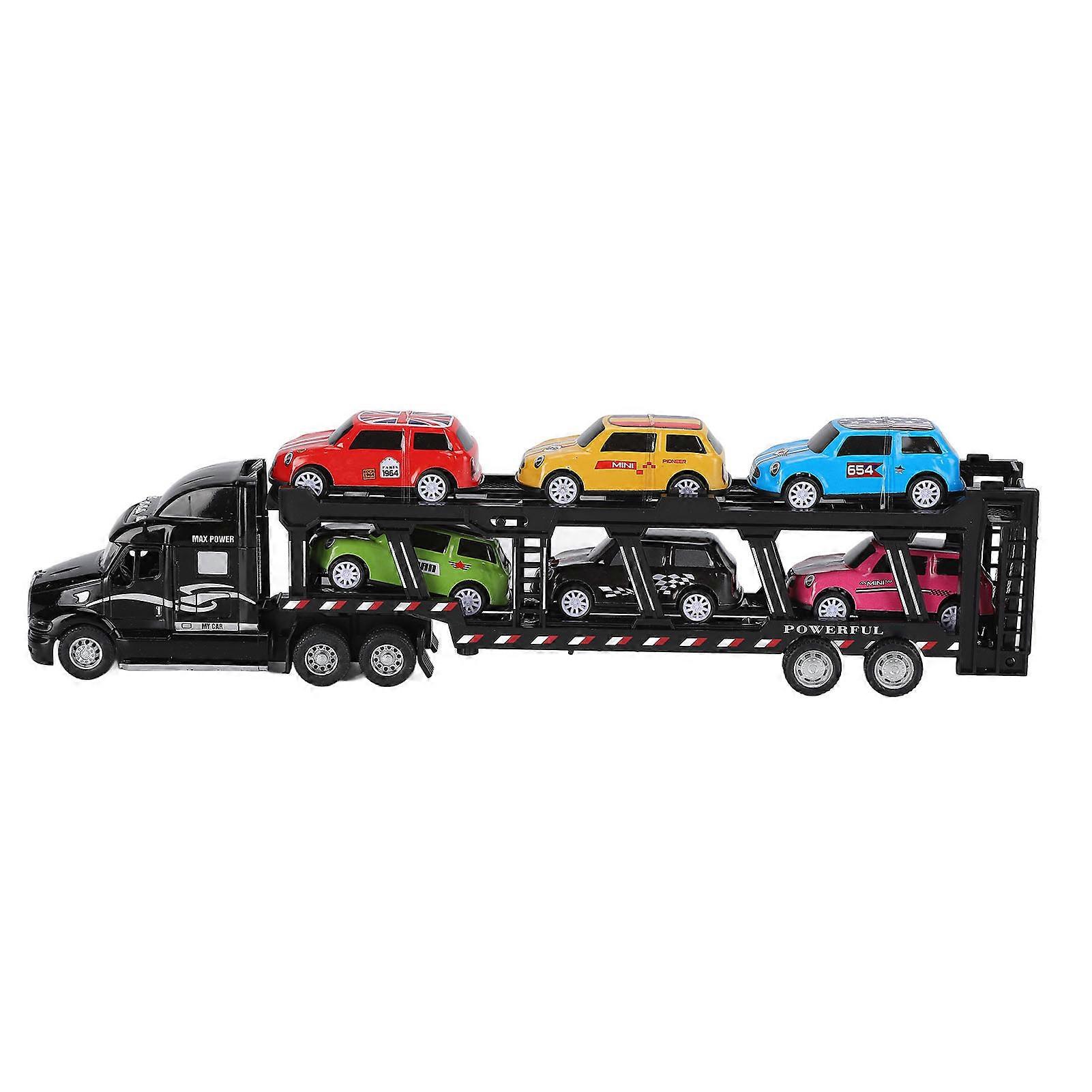1:48 Carrier Truck Toy Model Alloy Detachable Six Car Kids Transport Vehicles Simulation Model for 3 Years Old +(Black )