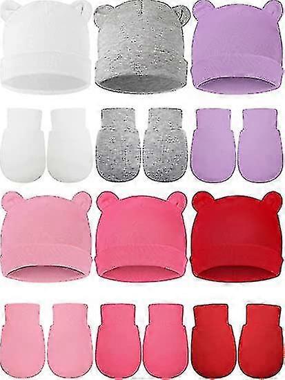Newborn cotton hospital hat and glove sets, 12 sets, Multiple colors available, Comfortable and versatile