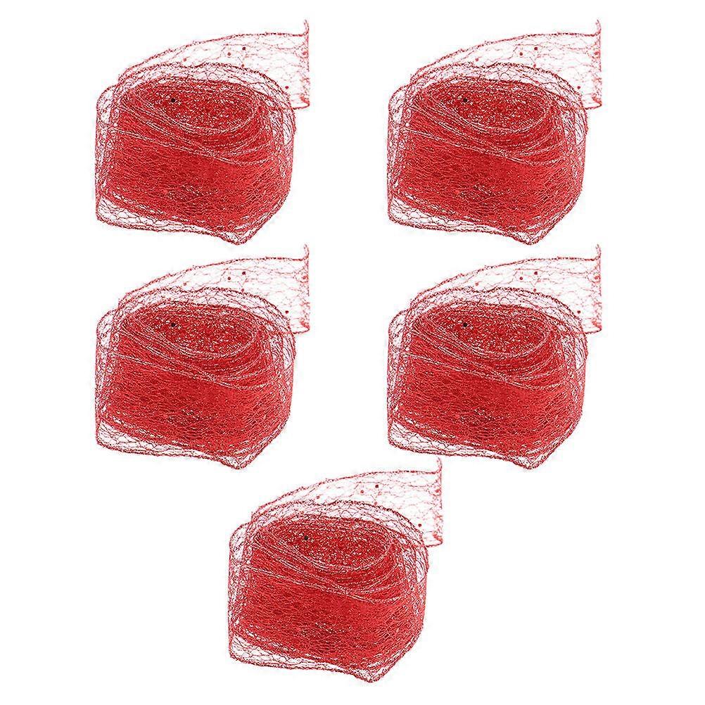 Durable Glitter Sheer Mesh Ribbon for DIY Crafts and Gift Wrapping Red 5 Pieces