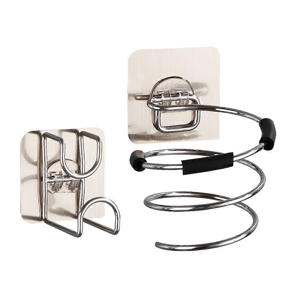 Vertical Space Utilization Hair Dryer Rack For Bathroom Use In Silver Featuring A No-Drilling Design