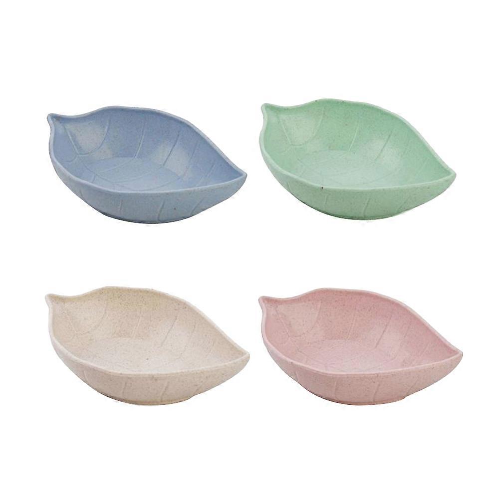 Leaves Shape Food Sauce Dish 4Pcs Natural Biodegradable Straw For Children At School Use Picnic And Travel